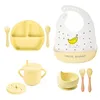 Tassen, Geschirr, Utensilien, 5/9-teilig, Kindergeschirr, Baby-Silikon-Fütterungsset, Saugnapf, Teller, Tasse, Lätzchen, Löffel, Gabel-Sets, rutschfestes Geschirr für Kinder, BPA-frei, 231006