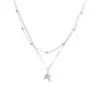 Hängen Dubbel 925 Sterling Silver Necklace Flash Diamond Star Pendant Simple Round Bead Clavicle Chain Female Romantic Jewelry Gift