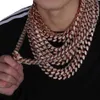 JINAO – chaîne glacée en Zircon pour hommes, 14mm, Miami, lien cubain, collier ras du cou en cuivre scintillant, bijoux Hip Hop, or rose, 16-30''2500