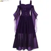 Traje temático Halloween Witch Cosplay vem gótico fora do ombro Lace-up Vestidos Bandage Mesh Sheer A-line Long Party Xmas Dress para Mulheres Q231010