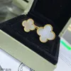 Vintage Cluster Ringe Van Brand Designer Doppelte weiße Perlmutt Vierblättriges Kleeblatt Blumen Charm Offener Ring für Frauen mit Box Party Geschenk