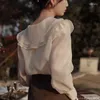 Jesienne kobiety bluzki damskiej Podstawowe cienkie przezroczyste koszulę Vintage Chicka Korea Japan Girl