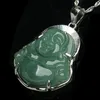 925 Pure Silver-Errusted Jade Buddha Pendant Natural A Goods Myanmar Oil Emerald Male Halsband Women 341C