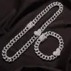 Ketten 2 stück Set Rapper Voll Schwere Herzförmige Kubanische Link Armband Iced Frauen Für Männer Necklcae Kette Prong Pave Luxus Hiphop Jewel295o