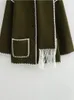 Kadın Yün Karışımları Yenkye Kadın Moda Eşarp Tasarımı Eşleşen Yün Ceket Uzun Kollu Cepler Kadın Yüksek Kaliteli Sonbahar Kış Ceket 231010