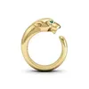 Solitaire Ring Leopard Panther Head Green Eye Opening Micro Inlaid Crysyal Zircon For Unisex Wedding Engagement Party Jewelry 231009