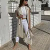 Coletes femininas mulher elegante bege longo sem mangas trench coat 2023 outono feminino chique sólido faixas tanque jaqueta escritório senhoras windbreak