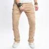 Jeans pour hommes 2023 Kaki Mode Mid-Taille Slim Stretch Casual Flares Patchwork Streetwear