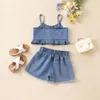 Vêtements Ensembles pudcoco enfants shorts de bébé filles ensembles denim Ruffled Camisole avec tenue de 2 pièces d'été