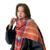 Outono e inverno imitação de caxemira cachecóis feminino arco-íris xadrez cachecol feminino borla xale malha exterior usar cobertor quente