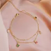 Designer Anklets loves couple 5flowers jewelry Clover 18k gold chains steel Mother of pearl colorful thick chain for Mothers Day Chrismas party Holiday gift