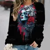 Frauen T-Shirts Marke Langarm Sihrt Tag der Toten 3D-Druck Top Frau lose übergroße Herbst T-Shirt Mädchen Mode Gothic Pullover