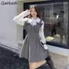 Work Dresses Sets Women Preppy Aesthetics Bow Two Piece Solid Shirts High Street Elegant Korean Clothes Fashion Teens Hipsters Ins