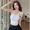 Damen Tanks Yanling 2023 Fashion Wear Top Design Sling Metallschnalle Strickweste Klassischer Stil Neckholder Sommer Grafik T-Shirt