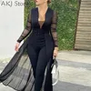 Kvinnor Fashion Elegant Long Sleeve Mesh Skinny Jumpsuits Formell Party Romper Sheer Jumpsuit Women's Rompers248U