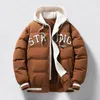 Mens Down Parkas Warm Casual CottonPadded Jacket Winter Men Trendy Fake Twopiece Hooded Bread Cotton Padded Jackets Rockar 231010