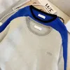 Autumn womens designer sweater fashion round neck splice short knitted sweater women versatile casual fit blue sweaters high quality warm womens sweater