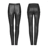 Kvinnors byxor punk rave kvinnor gotisk faux läder mager leggings med metallkedjor rock blyerts streetwear casual sexig