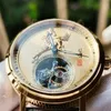 Relógio de luxo mecânico tourbillon espelho 18k negócios banhado a ouro caso cavalo safira em relevo personalidade presente homem relógio