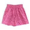 Shorts pour femmes été mince lâche élastique taille haute léopard coton femmes mode décontracté a-ligne confortable rose dames vêtements