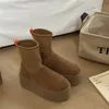 Klassieke platform Dipper laarzen laars dames winter suède shearling enkel slip op sok elastische Platform laarsjes Mode schoenen Australië laarzen