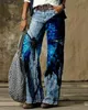 Womens Jeans Street retro navy butterfly printed straight tube jeans trendy womens mop pants loose oversized Japanese flare 231009