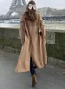 Женское полушерстяное пальто с кисточками, однотонное пальто большого размера, шерстяное двубортное пальто с разрезом, модная осенне-зимняя куртка с надрезом, женская с длинным рукавом 231010