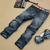 Jeans masculinos inteiros jeans azul cor preta jeans rasgados retos para homens moda motociclista calças de botão 772262t