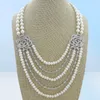 Handmade 5strands white freshwater cultured pearl micro inlay zircon rose accessories sweater necklace long 4552 cm3094741