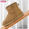 Stövlar Storlek 38-48 Australien Fårskinn Suede Leather Men Shearling Wool päls fodrade Vinterstövlar Korta ankel Snöstövlar Keep Warm Shoes Q231010