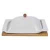 Dinnerware Sets Butter Dish Lid Keeper Container Countertop Holder Preservation Box Storage Wooden Reusable Cheese Plate Ceramic