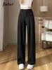 Women's Pants Pure Color Straight Suit High Waist Slim Casual Full Length Female Wide Leg Simple Office Lady