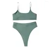 Swimwear Women's Solid Color Split Swimsuit High Waited Bikinis Swim Wear Women 2023 Bikini Bathing Chieu-baignade femelle Z0323