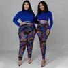 Women's Two Piece Pants Wholesale Items Fashion Sexy 2 Set Women Fall Clothes Skinny Club Outfits Bandage Crop Top Mesh Printed Leggings 4XL