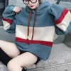 Women's Hoodies Autumn Winter Warm Sweatshirt Casual Fuzzy Hooded Fleece Splicing Printed Hoody Pullover Drawstring Hoodie