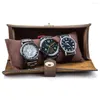 Titta på lådor 3 Slot Men Roll Case Leather Display Watches Box Organizer Travel Storage Pouch Holder For Man Women Gift