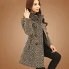 Mulheres misturas de lã casaco inverno outono moda elegante mãe gola alta xadrez fino longo tweed lã outerwear feminino 231010