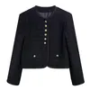 Women's Jackets 2023 Autumn Tweed Blazer Jacket Black Beige Elegant Crop Coat