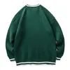 Suéter masculino vintage camisola de malha homens carta verde impressão listrado pulôver mulheres harajuku estilo universitário jumpers streetwear primavera outono 231010