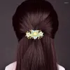 Hair Clips Personal Color Retaining Copper Alloy Leaves Barrettes Exquisite Light Green Coloured Glaze Cinnabar Flower Jewelry