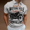 Polos masculinos vintage manga curta camisas polo motocycle 3d impressão lapela zíper homem topo de alta qualidade oversized camisa masculina roupas casuais