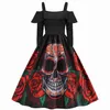 Costume thématique 2023 Automne Disfraz Halloween Costumes Femmes Robe Sexy Bretelles Volants Manches Longues Crâne Ghostface Effrayant Cosplay Party Goth Robe x1010