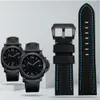 22mm 24mm 26mm Nylon Texture Leather Watchband For Panerai PAM01661 441 Marina Watch Strap Black Blue Line Watch Accessories