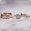 Solitário Anel Conjuntos de Jóias de Casamento Huitan Lindo Mulheres / Homens Conjunto Anéis Mosaico AAA CZ Dois Tons Romântico Feminino Engajamento Moda Top Quality 231010