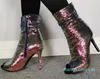 靴美しいファッションウーマンのスパンコールクロスハイヒール女性のミッドカーフブーツ