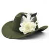 Baretten 3Size vrouwen meisje Wol Holle Western Cowboyhoed met Mode Bloem Gentleman Lady Jazz Cowgirl Toca Sombrero Cap