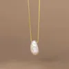 Pendant Necklaces S925 Sterling Silver Irregular Flat Pearl Choker Necklace Pendant for Women 14K Gold Plated Necklaces Wedding Party Jewelry Gift 231010