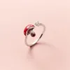 Cluster Rings Cute Dripping Red Mushroom Open Sterling 925 Silver Jewelry Diamonds Adjustable For Women Girl Gift Accessory234A