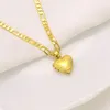 Womens Lines Heart Pendant Italian Figaro Link Chain Halsband 18K Solid Yellow Gold GF 24 3 MM349Q