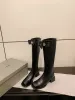 冬の膝のハイデザイナーシューズブーツレディーストー靴ヤギスーエードナチュラル本物の革のバックルブロック背の高いブーツレディモンタージュウォーウォーブランド